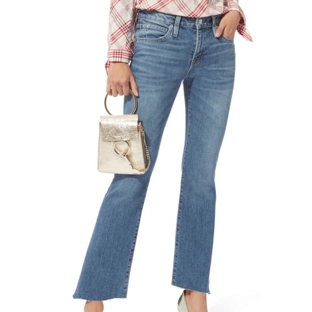 SLVRLAKE Scarlett Mid Rise Kick Flare Cropped Jeans Raw Hem Size 27 Gently Used